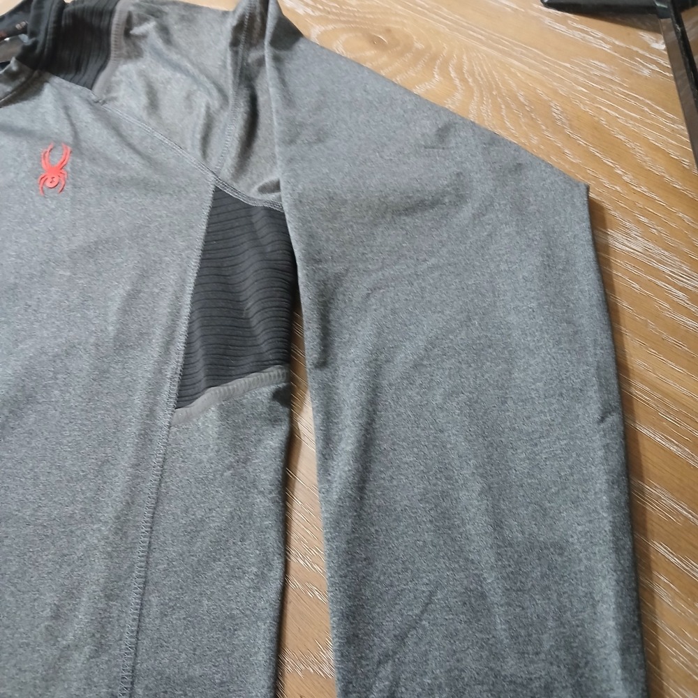 Spyder Active Mens Long Sleeve Performance Shirt Grey Black Red Logo XL - Picture 3 of 12